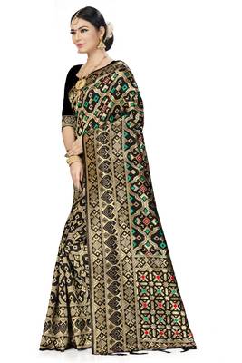Black Woven Art Silk Saree With Blouse 2