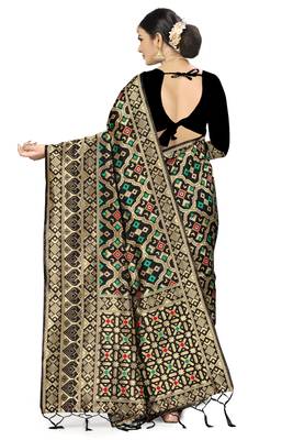 Black Woven Art Silk Saree With Blouse 3