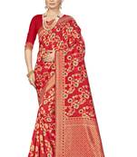 Red Woven Art Silk Saree With Blouse