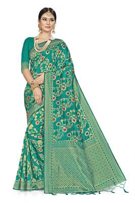 Green Woven Art Silk Saree With Blouse 1