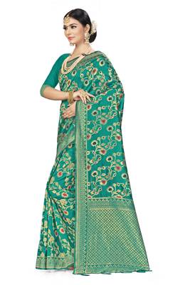 Green Woven Art Silk Saree With Blouse 2