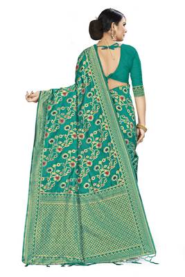 Green Woven Art Silk Saree With Blouse 3