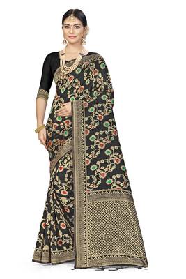 Black Woven Art Silk Saree With Blouse 1