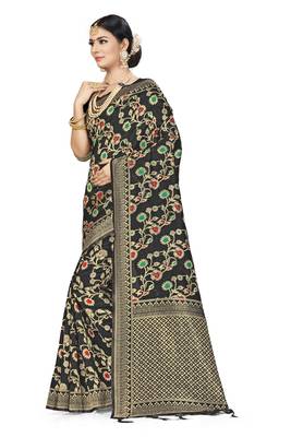 Black Woven Art Silk Saree With Blouse 2