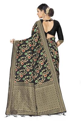 Black Woven Art Silk Saree With Blouse 3