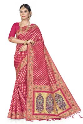 Pink Woven Art Silk Saree With Blouse 1