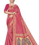Pink Woven Art Silk Saree With Blouse