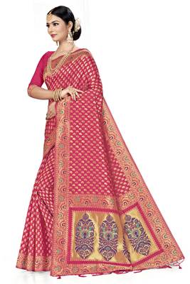 Pink Woven Art Silk Saree With Blouse 2
