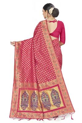 Pink Woven Art Silk Saree With Blouse 3