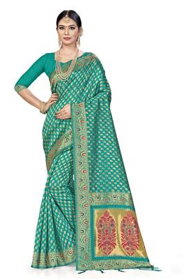 Green Woven Art Silk Saree With Blouse 1
