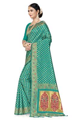 Green Woven Art Silk Saree With Blouse 2