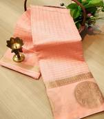 Peach Woven Linen Saree With Blouse