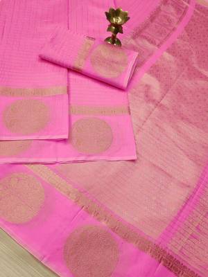 Pink Woven Linen Saree With Blouse 1