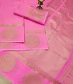 Pink Woven Linen Saree With Blouse