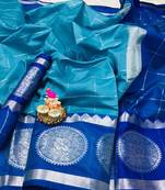 Blue Woven Cotton Silk Saree With Blouse