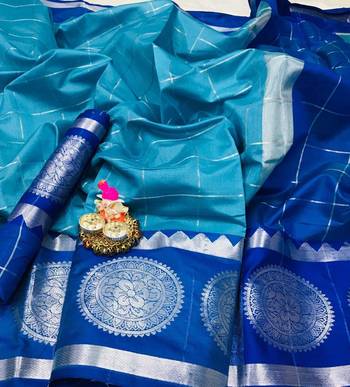 Blue Woven Cotton Silk Saree With Blouse 2