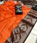 Orange Woven Cotton Silk Saree With Blouse