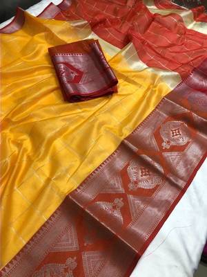 Yellow Woven Cotton Silk Saree With Blouse 1