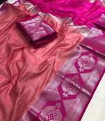 Pink Woven Cotton Silk Saree With Blouse