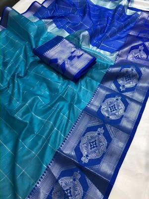 Blue Woven Cotton Silk Saree With Blouse 1