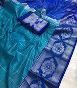 Blue Woven Cotton Silk Saree With Blouse