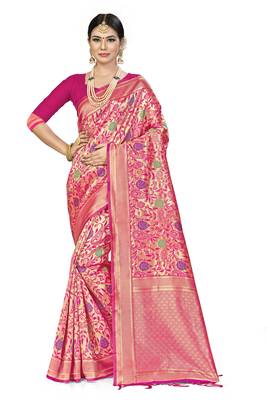 Pink Woven Art Silk Saree With Blouse 1