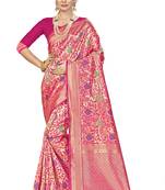 Pink Woven Art Silk Saree With Blouse
