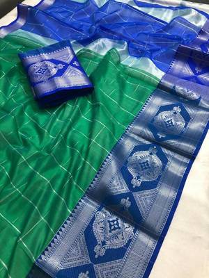 Green Woven Cotton Silk Saree With Blouse 1