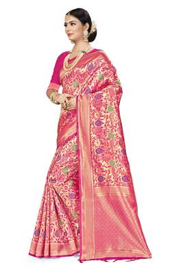 Pink Woven Art Silk Saree With Blouse 2