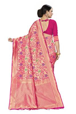 Pink Woven Art Silk Saree With Blouse 3