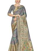 Grey Woven Art Silk Saree With Blouse
