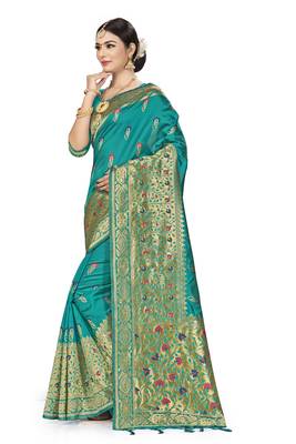 Green Woven Art Silk Saree With Blouse 2