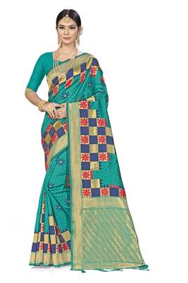 Green Woven Art Silk Saree With Blouse 1