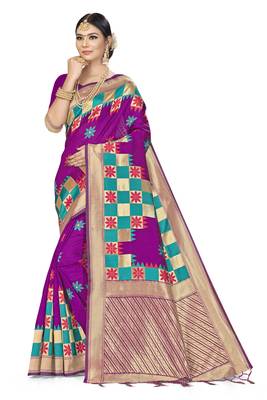 Purple Woven Art Silk Saree With Blouse 1
