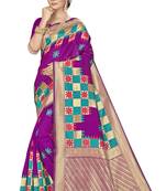 Purple Woven Art Silk Saree With Blouse