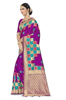 Purple Woven Art Silk Saree With Blouse 2