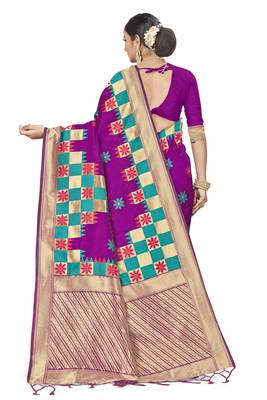 Purple Woven Art Silk Saree With Blouse 3