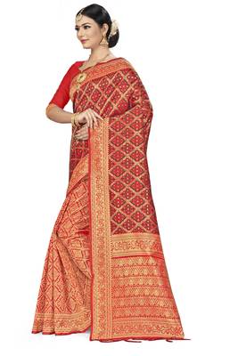 Red Woven Art Silk Saree With Blouse 2