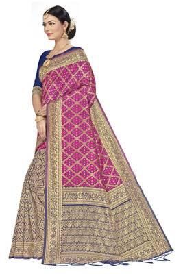 Pink Woven Art Silk Saree With Blouse 2