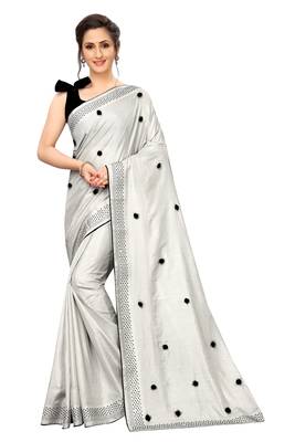 Grey embroidered art silk saree with blouse 1