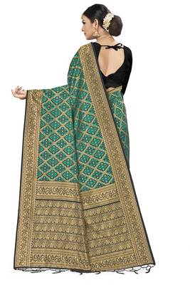 Green Woven Art Silk Saree With Blouse 3