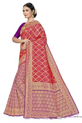 Orange Woven Art Silk Saree With Blouse 2