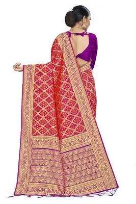Orange Woven Art Silk Saree With Blouse 3