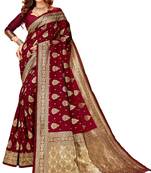 Maroon woven jacquard saree with blouse