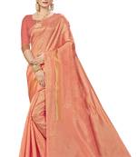 Peach Woven Art Silk Saree With Blouse