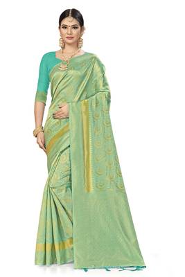 Sky Blue Woven Art Silk Saree With Blouse 1