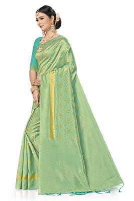 Sky Blue Woven Art Silk Saree With Blouse 2