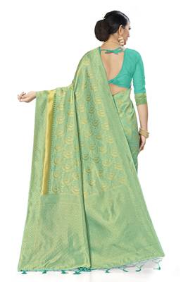 Sky Blue Woven Art Silk Saree With Blouse 3