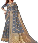 Grey woven jacquard saree with blouse