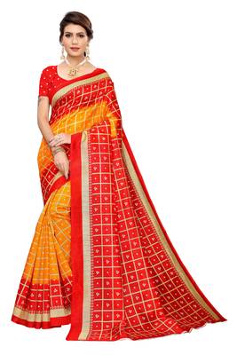 Yellow Printed Art Silk Saree With Blouse 1